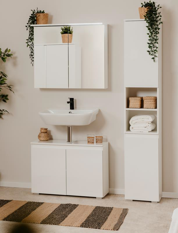 Funzionale Bagno completo con specchio, finitura Bianco lucido 
