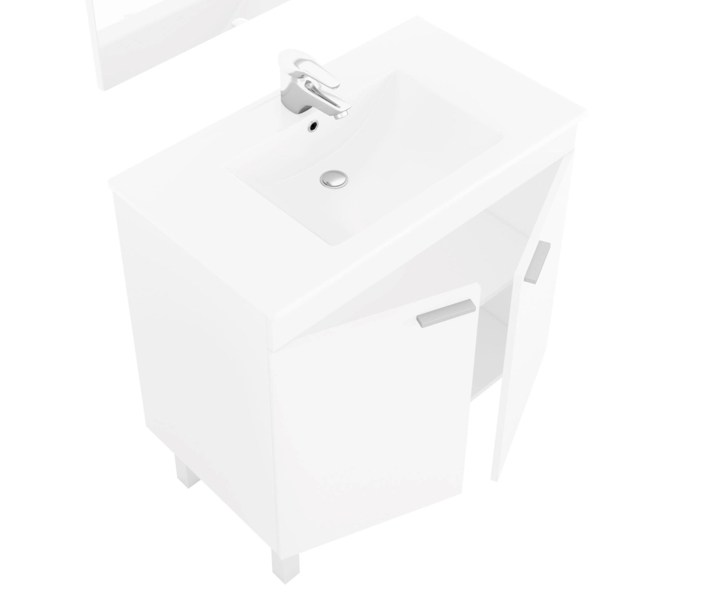 Mobile da bagno con 2 ante battenti più specchiera, finitura bianco lucido