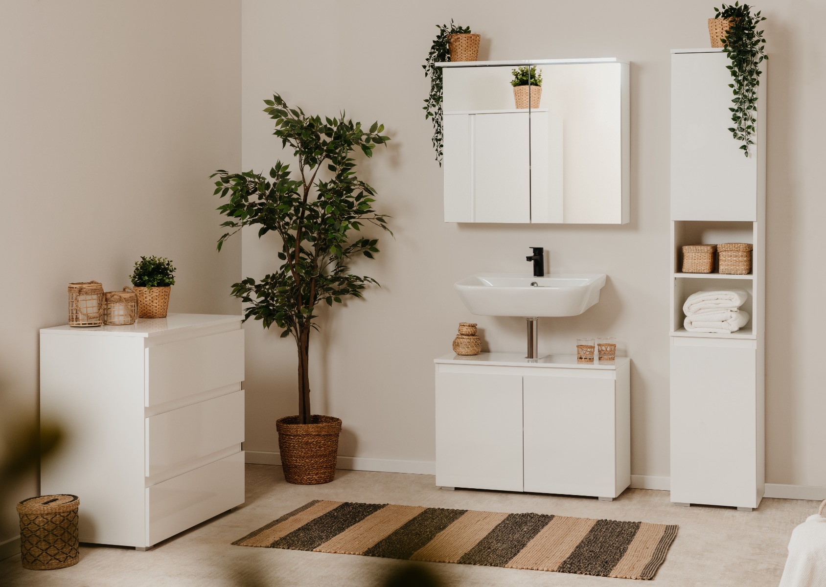 Funzionale Bagno completo con specchio, finitura Bianco lucido 