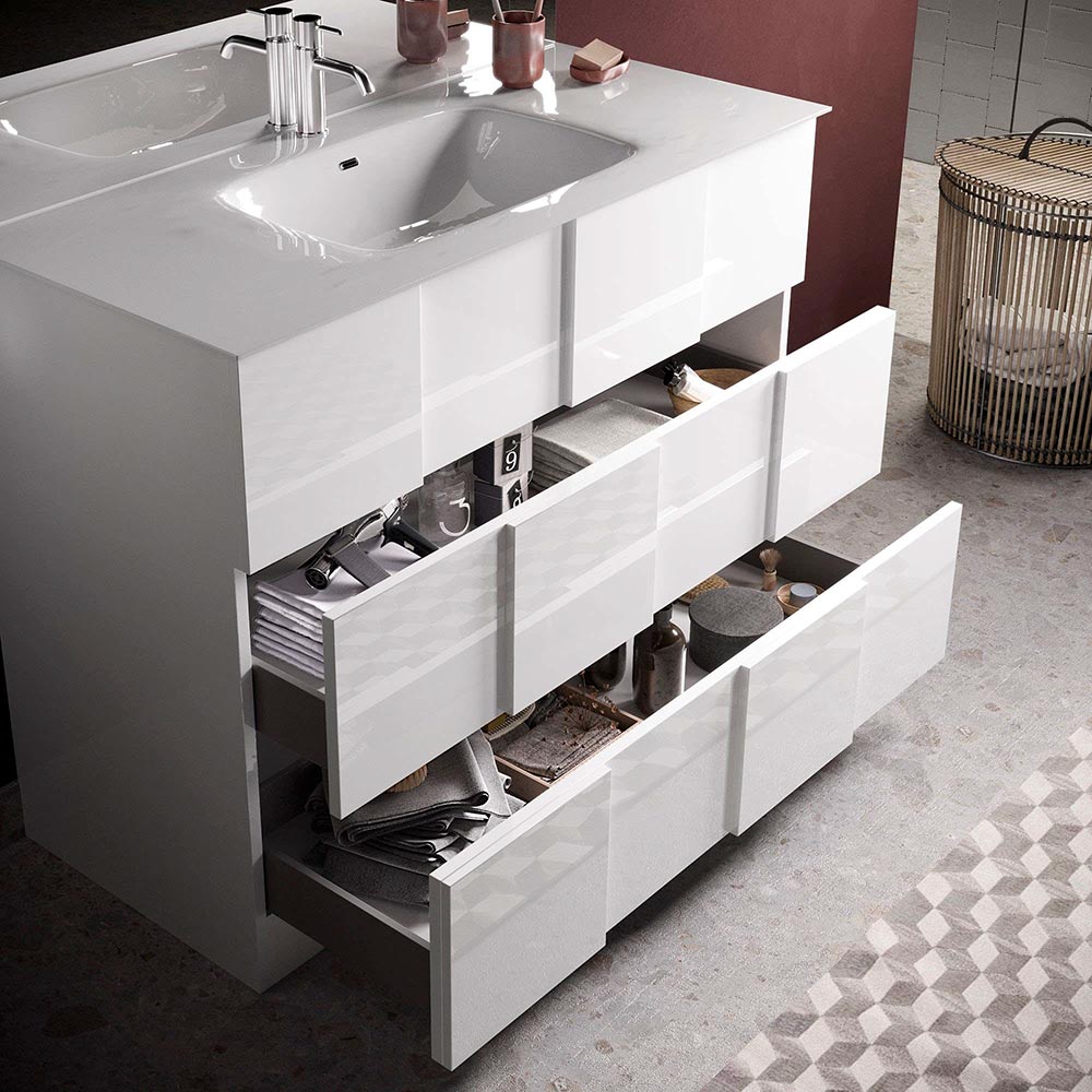 conveniente Mobile da bagno a terra 3 cassetti, finitura Bianco lucido