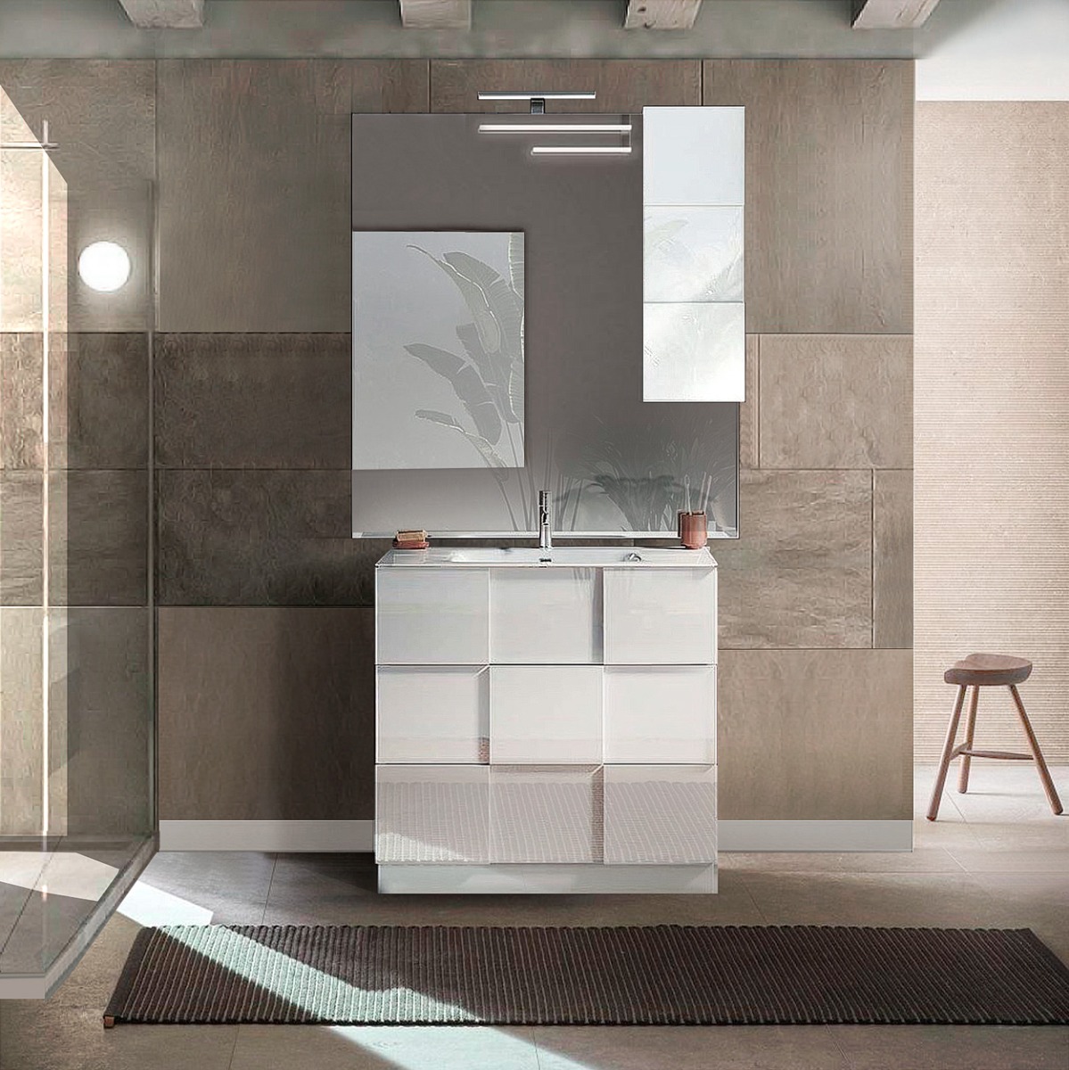  Mobile da bagno a terra L.82 finitura Bianco lucido