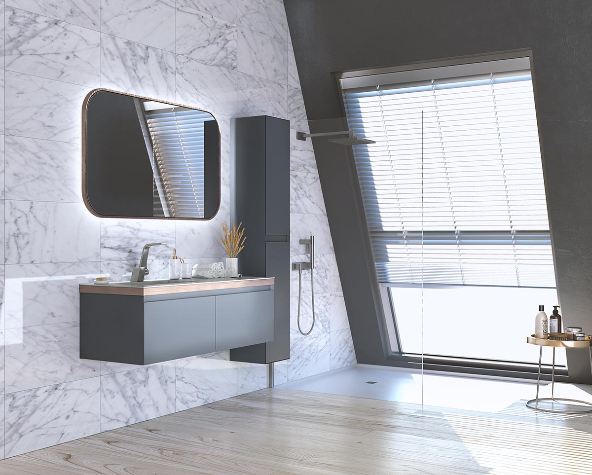 Mobile sospeso con lavabo integrato, finitura Grigio grafite