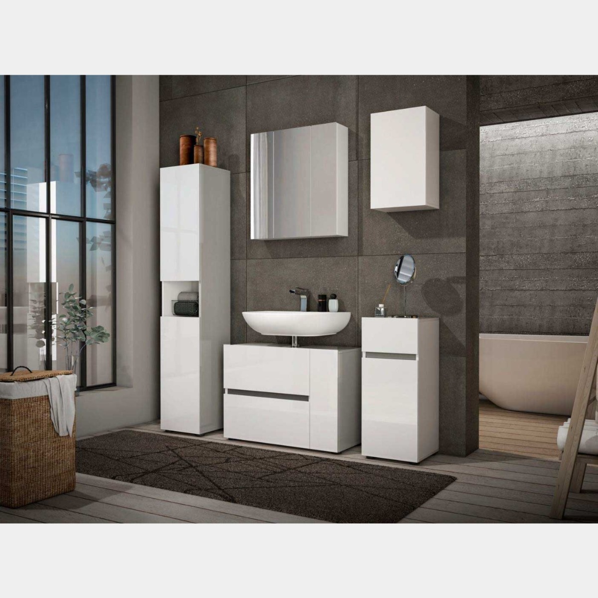 bagno a terra bianco lucido 