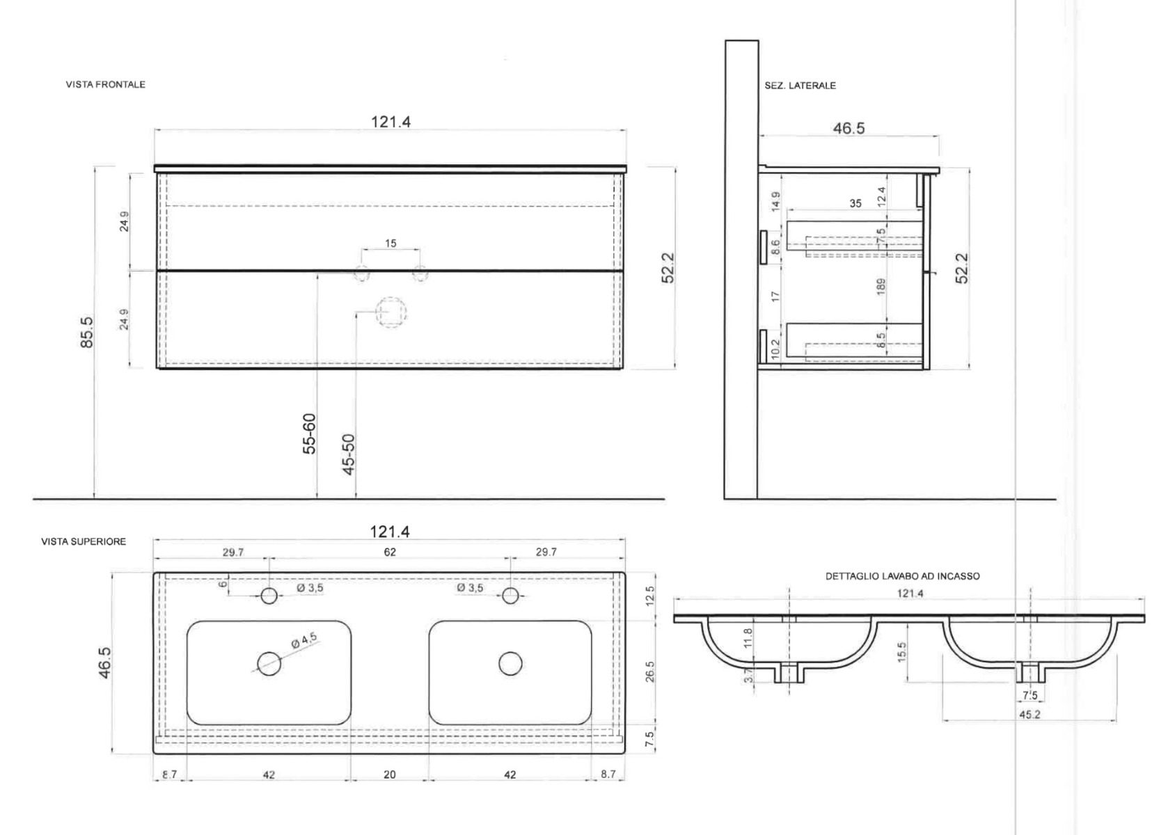 mobile 2 lavabi 120 cm