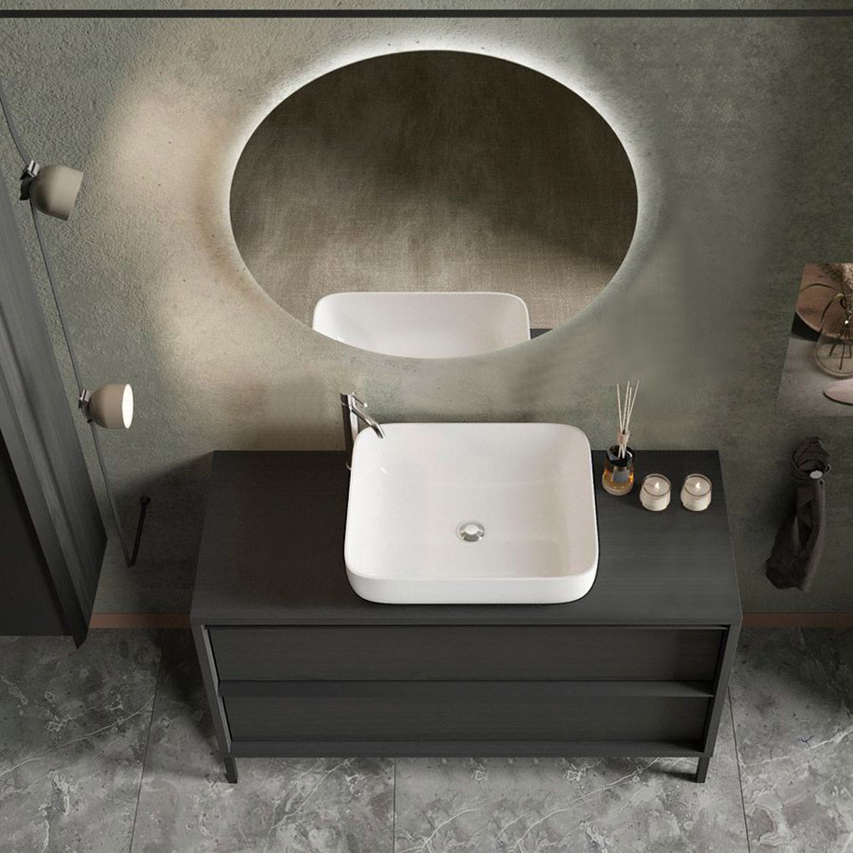 bagno nero 110 cm a terra