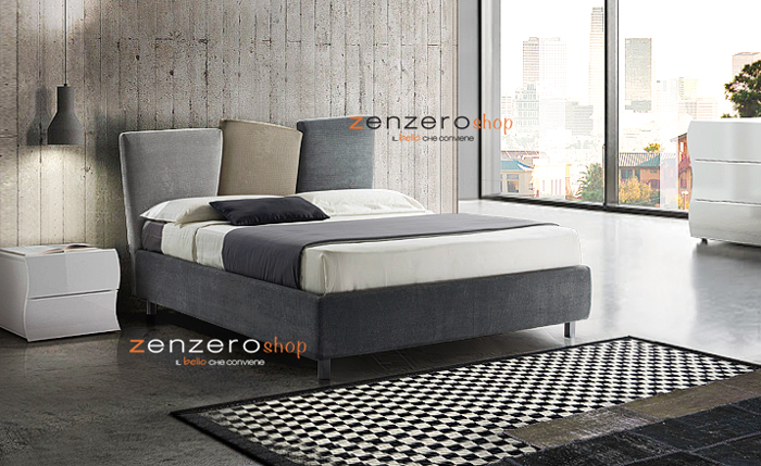 Letto Algedi in finitura grigio perla, tortora  e grigio cadetto