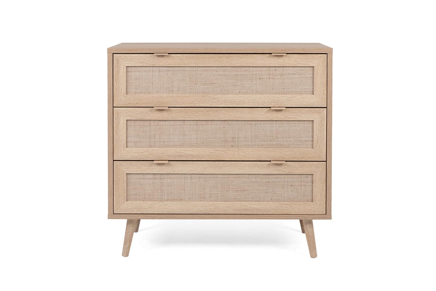 Cassettiera Kara con 3 cassetti in finitura Quercia e Rafia