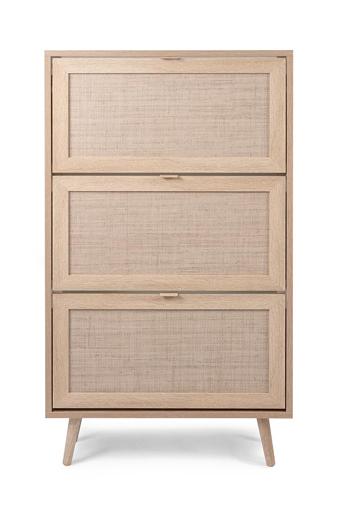 Scarpiera Kara con 3 cassetti in finitura Quercia e Rafia