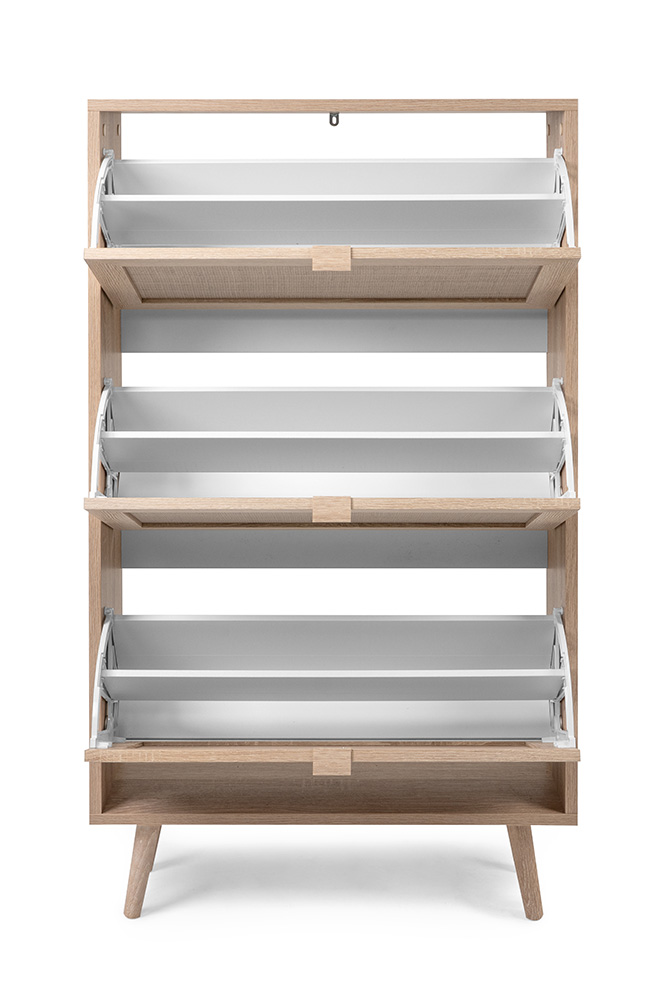 Scarpiera Kara con 3 cassetti in finitura Quercia e Rafia