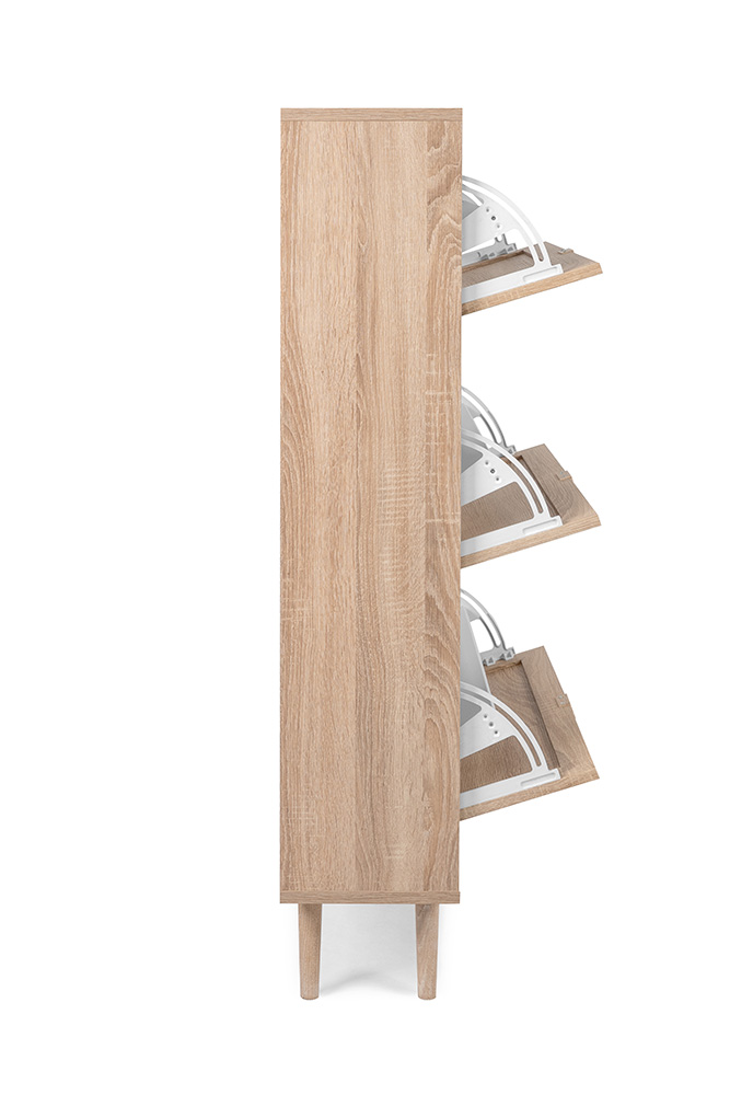 Pratica Scarpiera Kara con 3 cassetti in finitura Quercia e Rafia