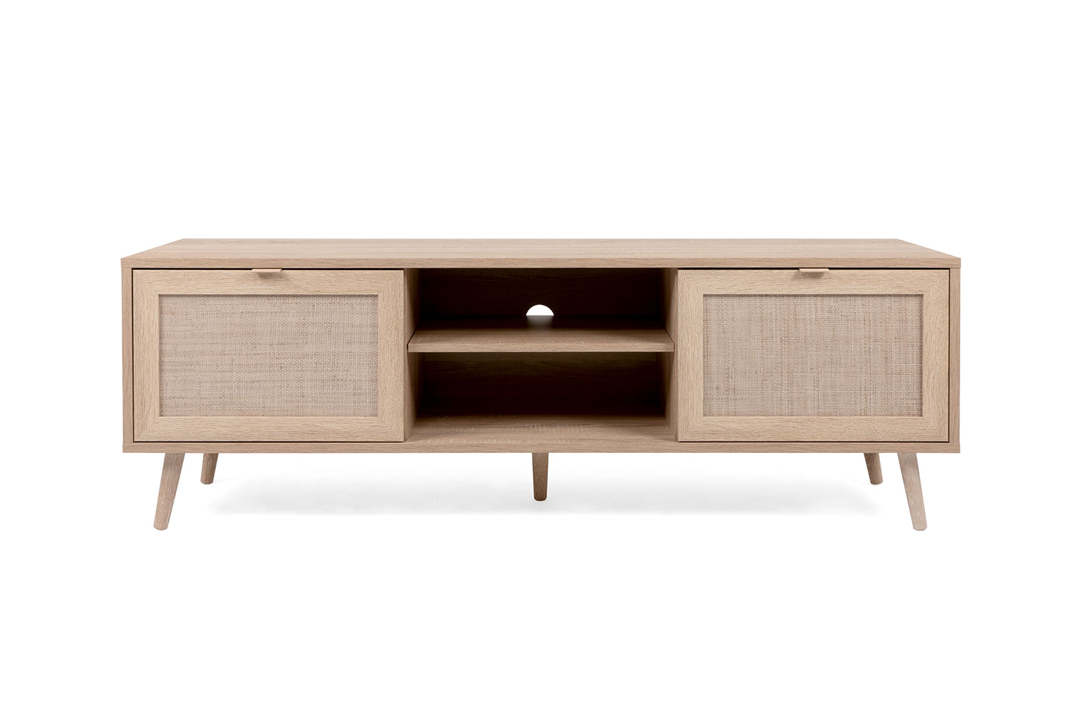 Mobile porta Tv Kara con 2 ante e un ripiano in finitura Quercia e Rafia