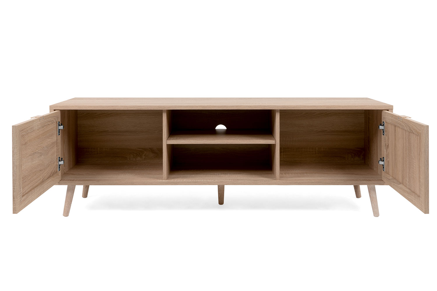 Mobile porta Tv Kara con 2 ante e un ripiano in finitura Quercia e Rafia