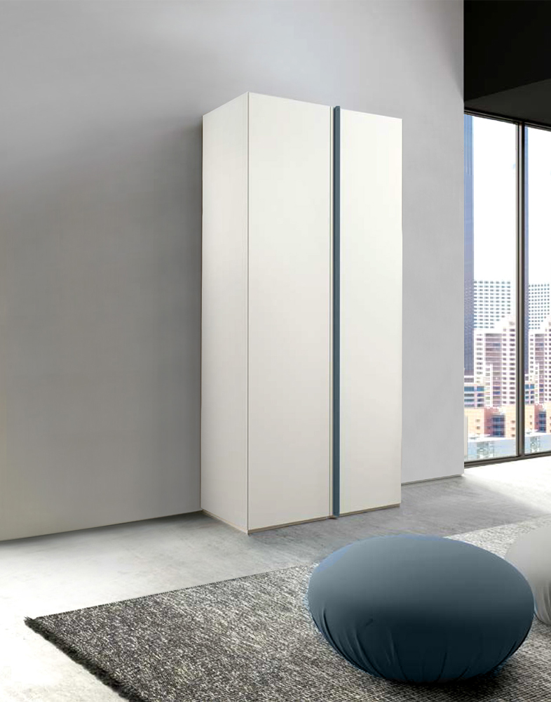 Armadio di design, 2 ante battenti, finitura Bianco Opaco e Petrolio
