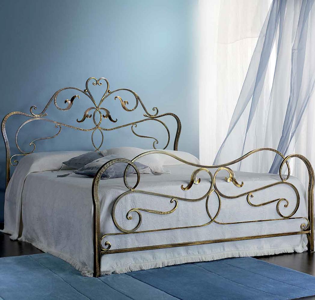 Letto in ferro battuto Debussy, colore bianco confetto, made in Italy