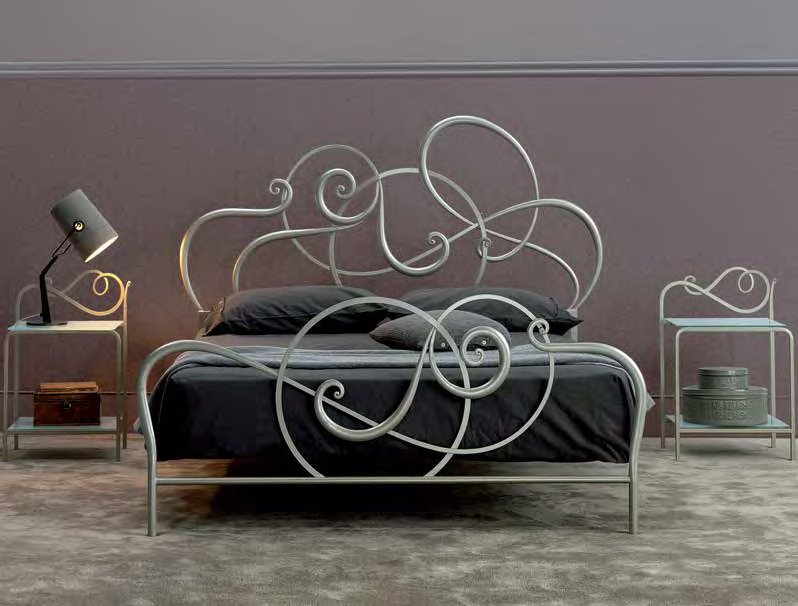 Letto in ferro battuto  Mozart, colore bianco anticato oro, made in Italy