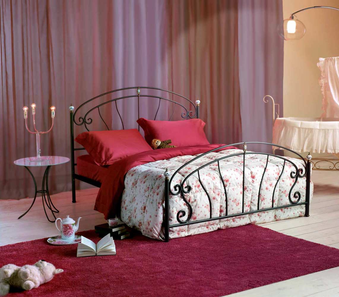 Letto in ferro battuto Rossini, colore grafite, made in Italy