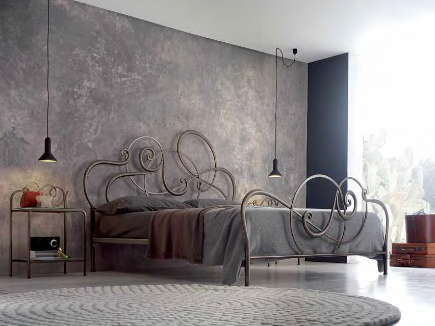 Letto in ferro battuto  Mozart, colore bianco anticato oro, made in Italy