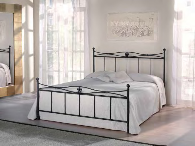 Letto in ferro battuto  Kellner, colore nero anticato argento, made in Italy