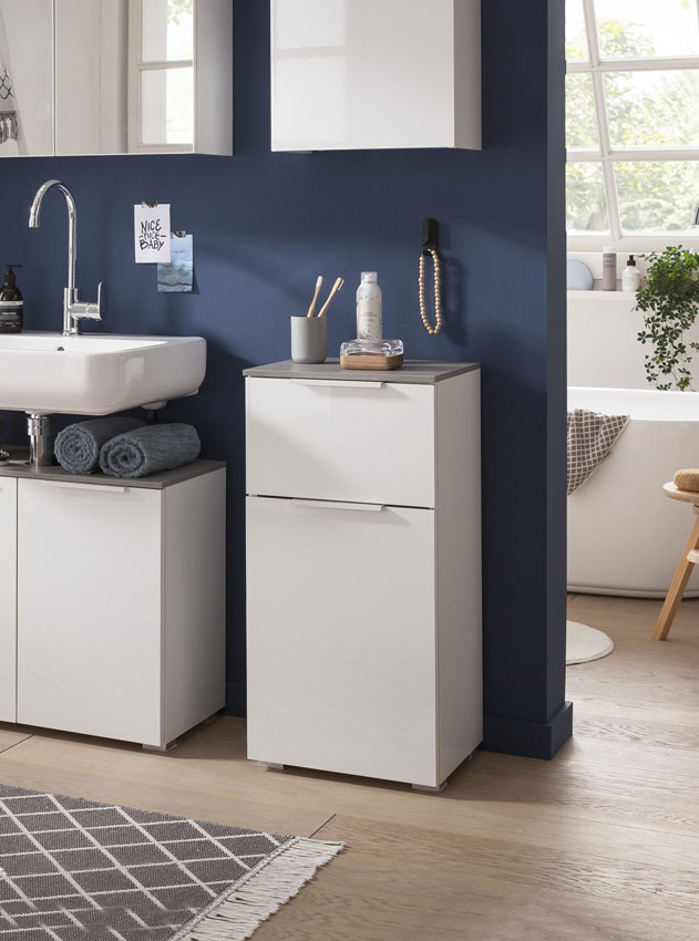 Arredamento bagno prezzi bassi, mobiletto bianco e Grigio 