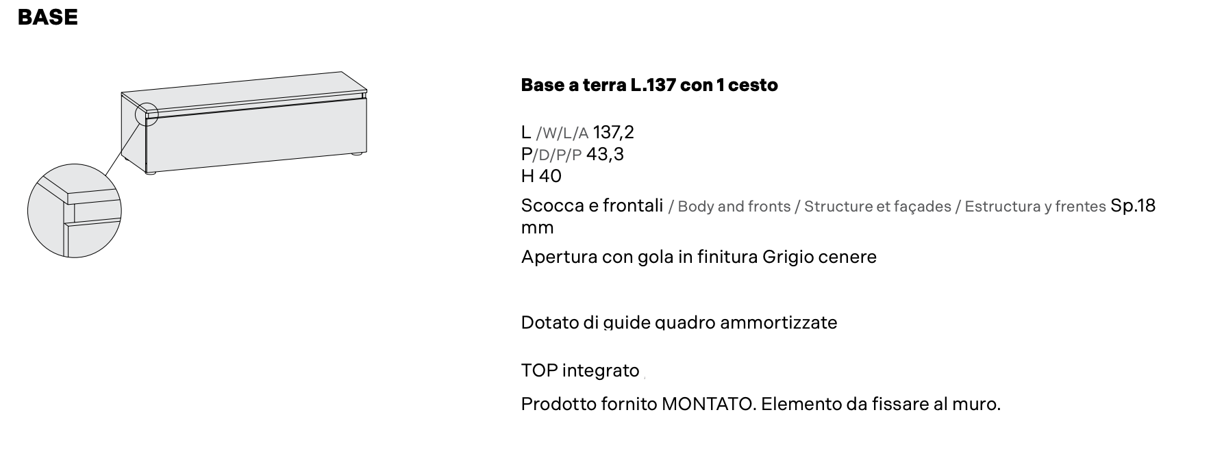 Parete attrezzata moderna, Agave, Cannettato grigio e Orzo, L.271