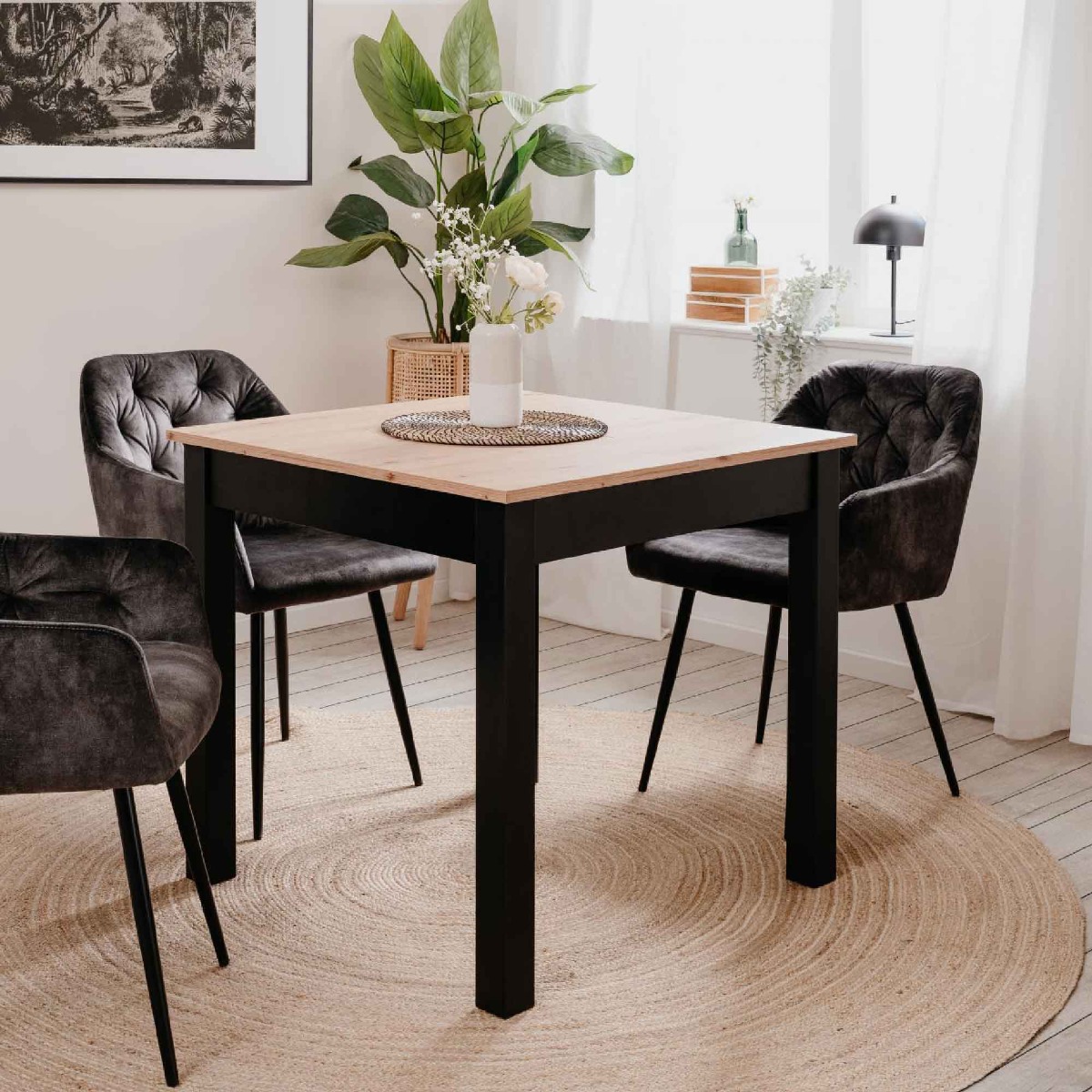 Tavolo allungabile stile nordico, finitura Rovere oak e Nero