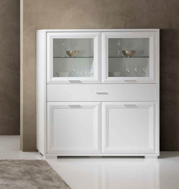 Vetrina Bianco Frassinato con cassetto finitura Spatolato grafite, Made in Italy