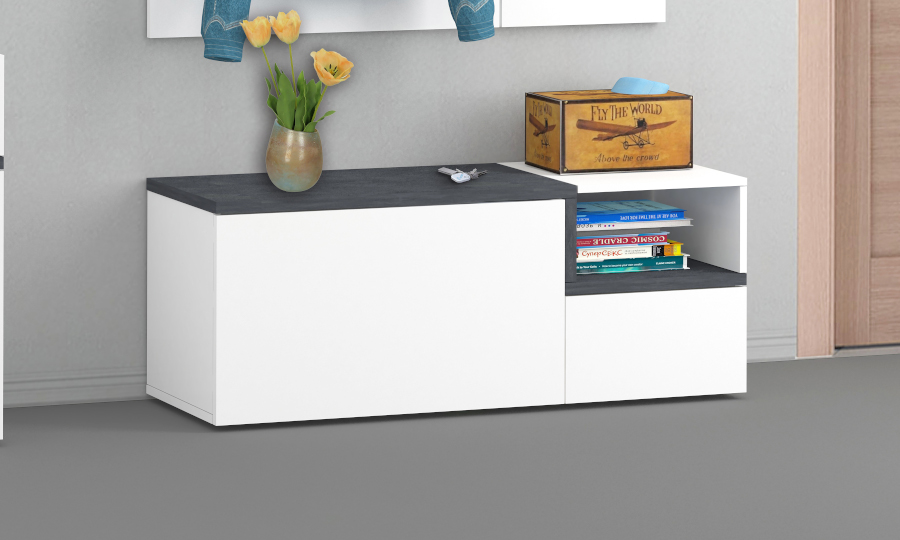 Panca bianco lucido e ardesia, made in Italy