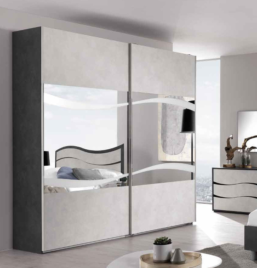 Armadio 2 ante scorrevoli maxi, finitura grigio resina chiaro, made in Italy