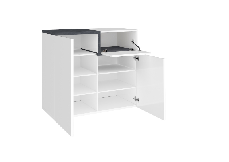 Moderna Scarpiera 2 ante, 1 anta ribalta bianco lucido ardesia, made in Italy