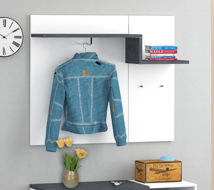 Appendiabiti moderno, finitura bianco lucido e ardesia, made in Italy