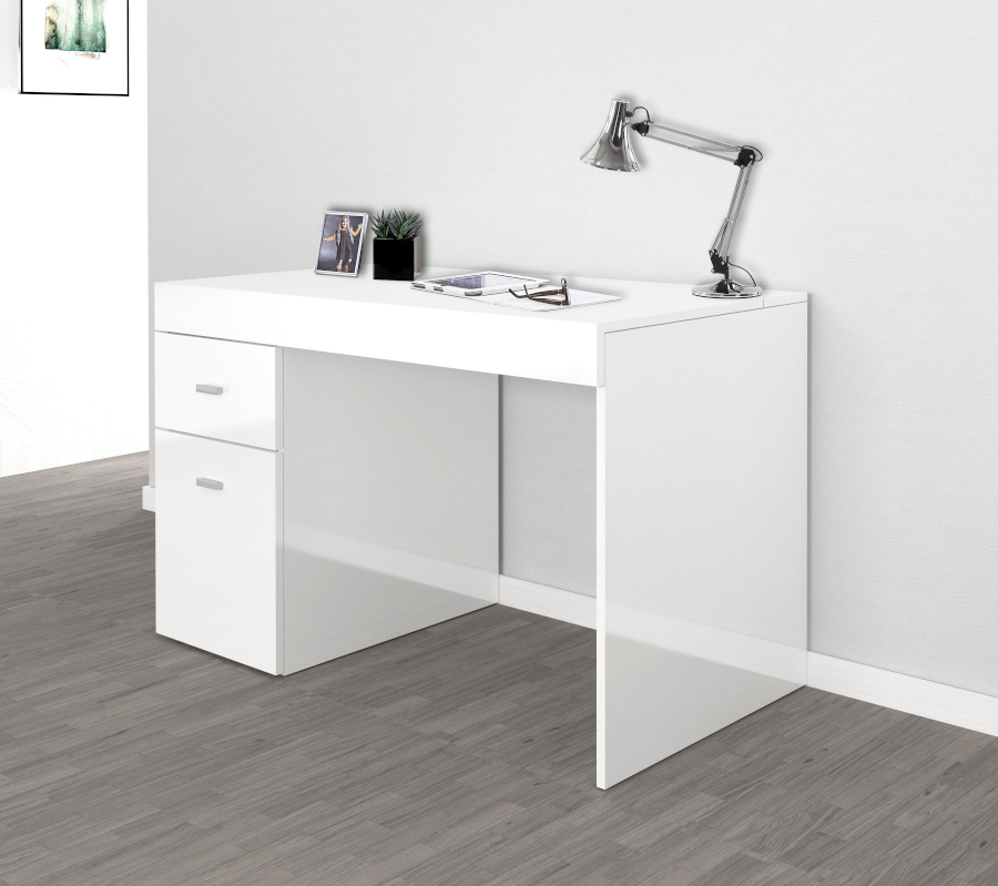 Scrivania 1 anta e 1 cassetto bianco larice, made in Italy