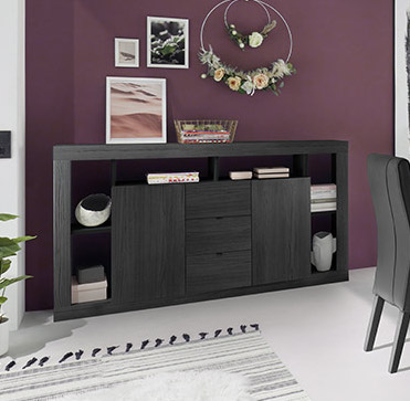 Pratica Madia moderna a 2 ante e 3 cassetti, finitura Nero frassinato