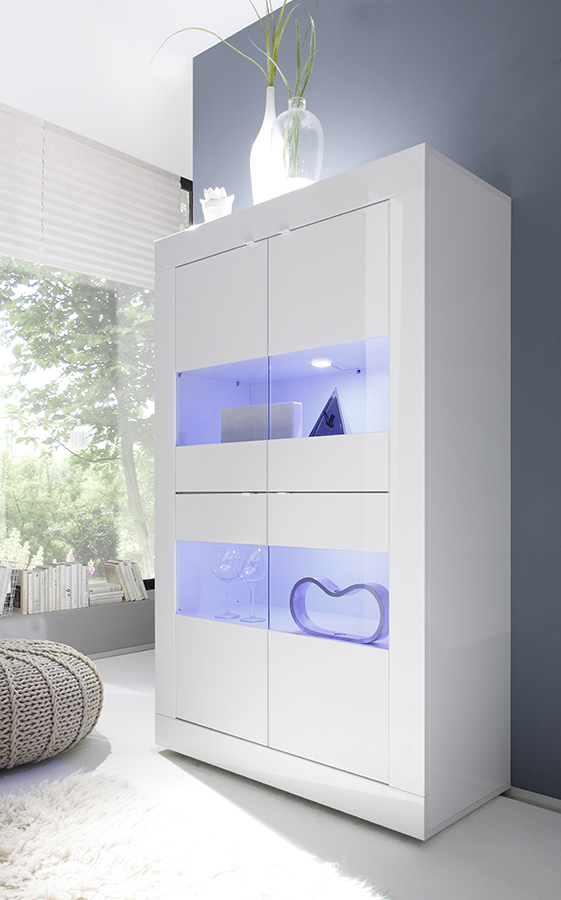 Vetrina doppia colonna "Beta" laccato Bianco Lucido 4 ante - 102x162 cm