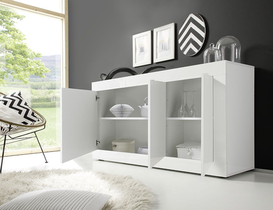 Credenza Moderna a 3 ante, Bianco Lucido