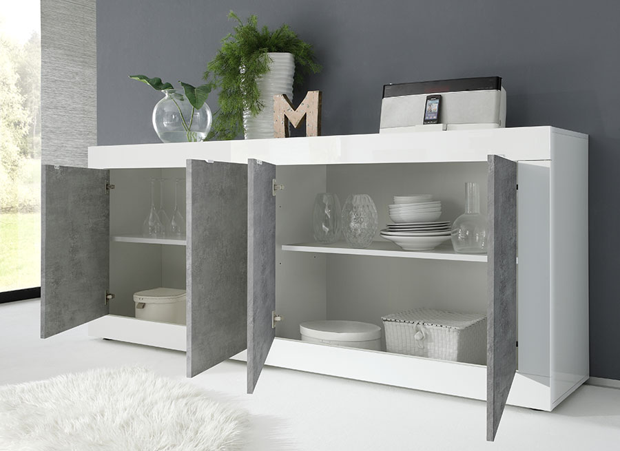 Credenza bicolore con 4 ante, design moderno