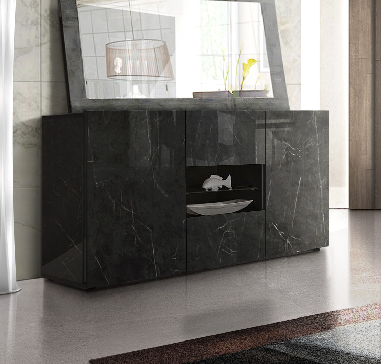 Madia color Marmo Lucido Nero con 2 ante 2 cassetti