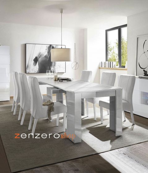 Consolle allungabile bianco lucido fino a 252 cm, Made in Italy Zenzero Shop