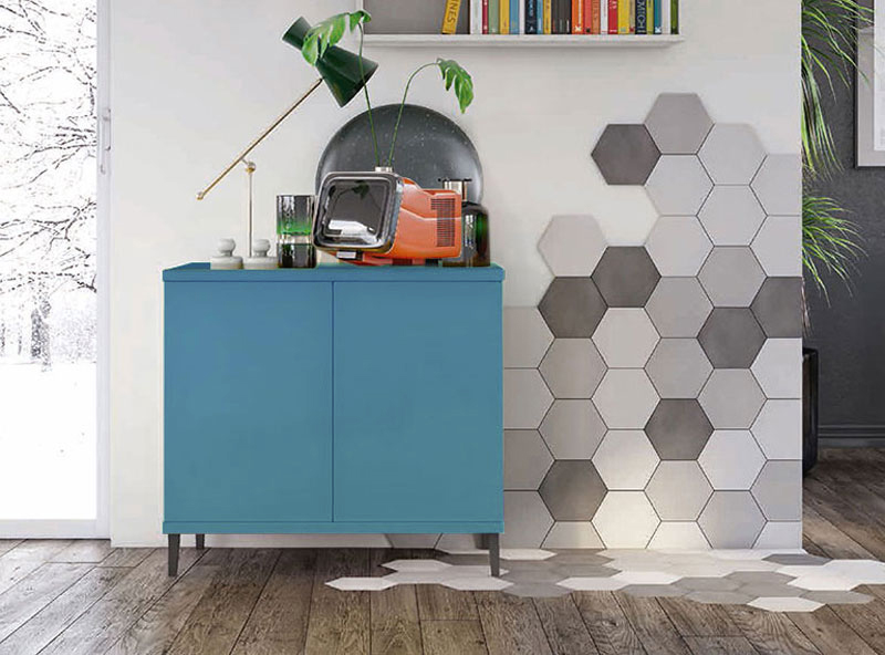 Madia moderna 2 ante con piedini in titanio, finitura Rovere gesso