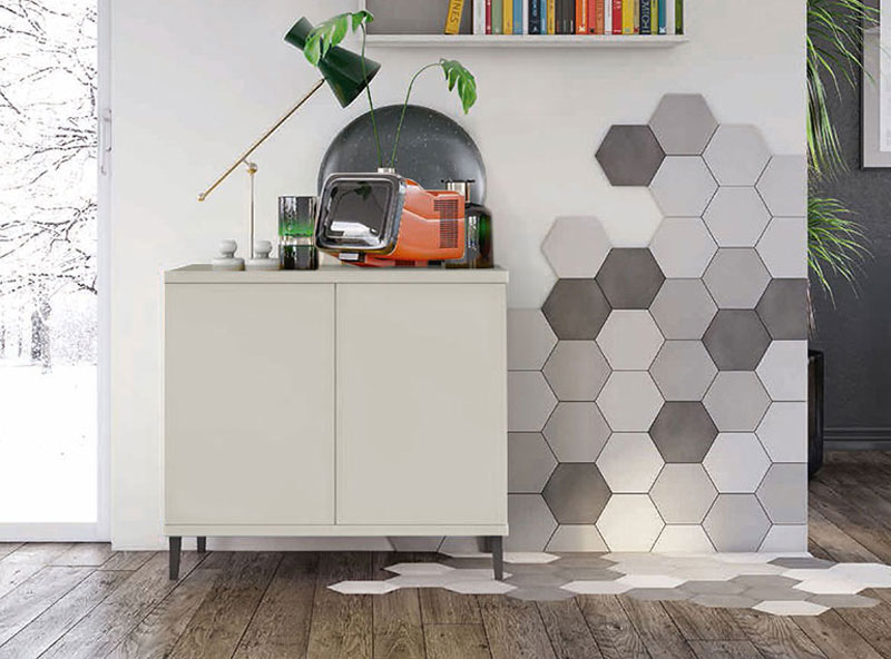 Madia moderna 2 ante con piedini in titanio, finitura Grigio Dorian