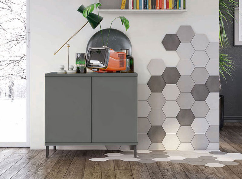 Madia moderna 2 ante con piedini e scocca Grigio titanio