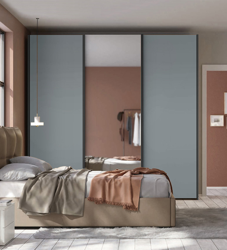 Armadio scorrevole moderno con specchio a 3 ante H.257 L.266, color Cadaques