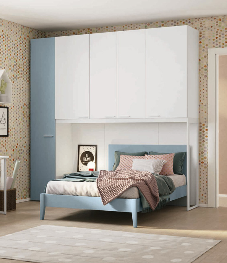 Armadio a ponte moderno H.257, Bianco Opaco e Cadaques