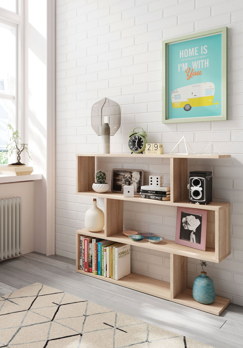 Libreria moderna con 4 ripiani, colore rovere canadian