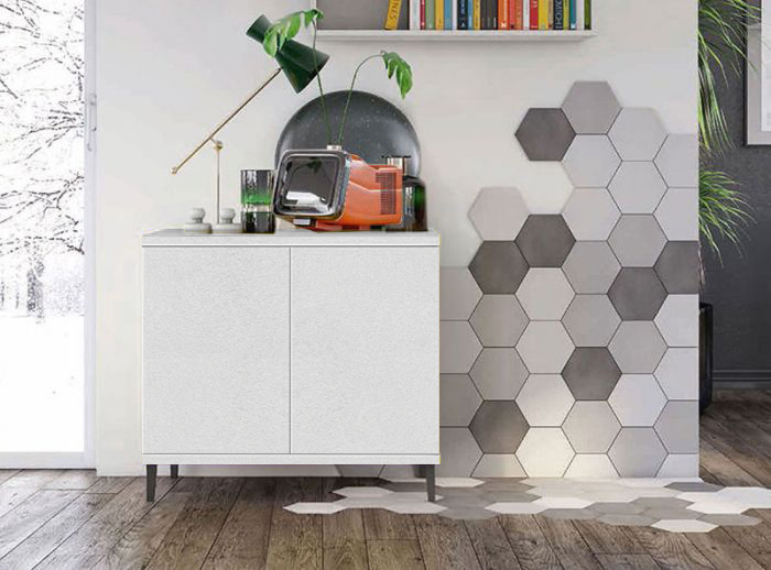 Madia moderna 2 ante con piedini in titanio, finitura Cemento Artico