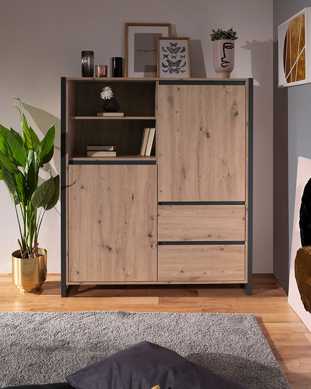 Credenza Madia industry 2 ante 2 cassetti, Rovere Nodato e struttura in Antracite