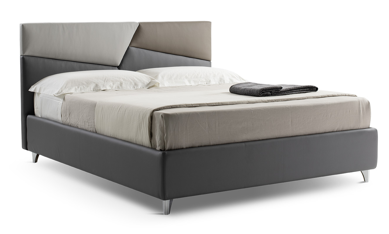 Letto contenitore Diadema in ecopelle in finitura grigio perla, tortora ed antracite