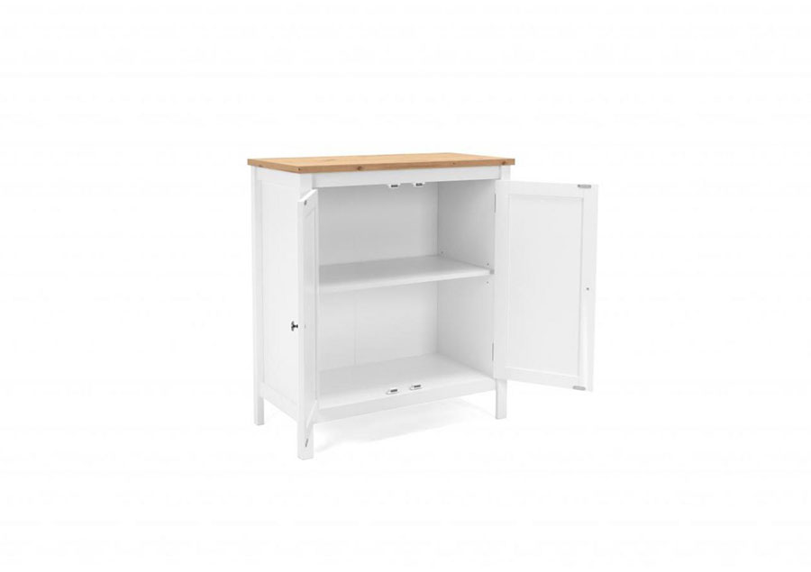Madia credenza, 2 ante finitura bianco opaco e top in quercia