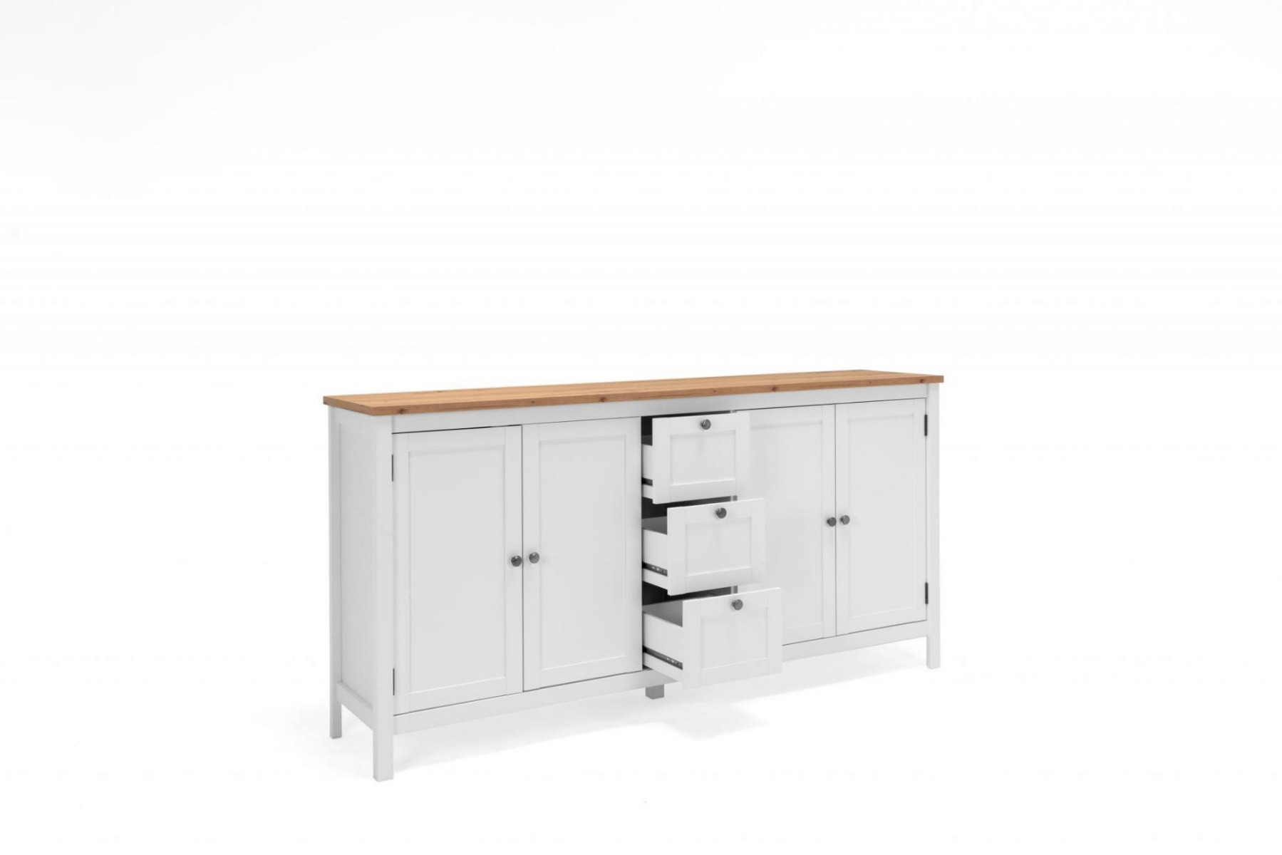 Madia credenza 4 ante, 3 cassetti in finitura bianco opaco con top in quercia