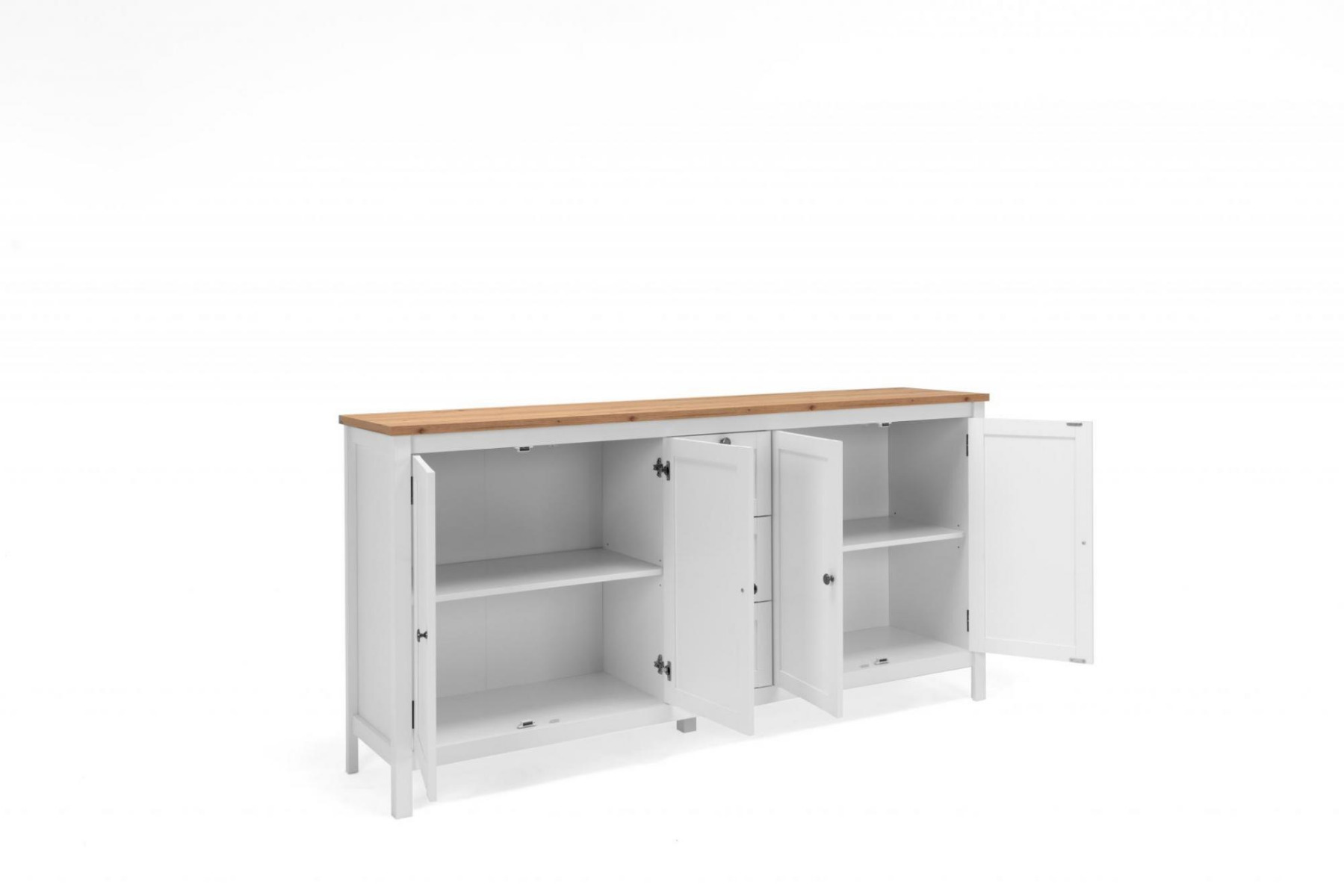 Madia credenza 4 ante, 3 cassetti in finitura bianco opaco con top in quercia