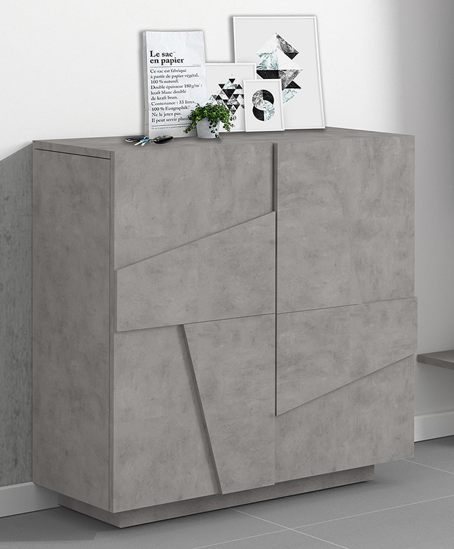 Scarpiera a 2 ante con disegni geometrici in finitura Beton